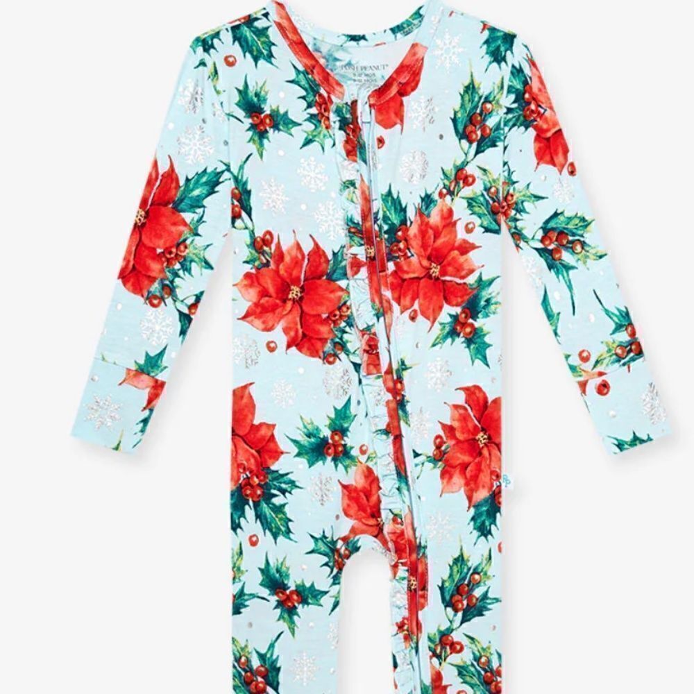 NWT Posh Peanut Winter Lily Footie Ruffled Zippered One Piece - Picture 4 of 4